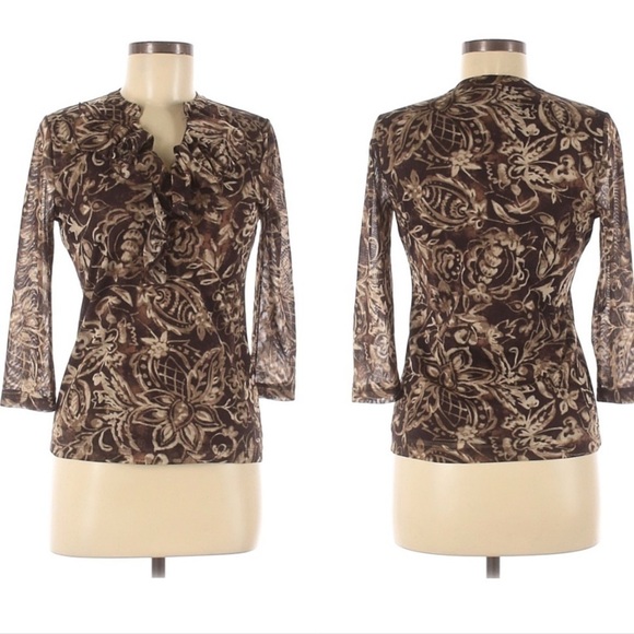 Chaps brown blouse with front ruffles. Size M - Picture 1 of 5